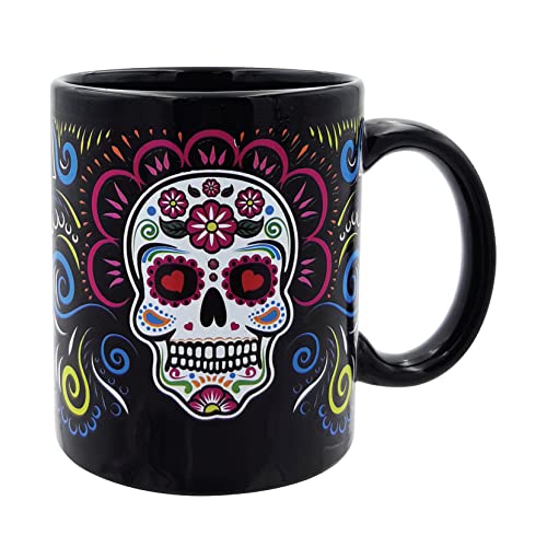 Skull Mug, 11 oz Black Ceramic Coffee Mug for Men & Women β Gothic Halloween Gift, Unique Candy Skull Cup for Birthday, Christmas