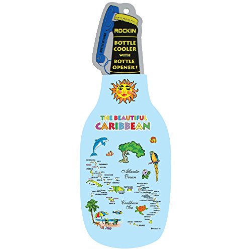 Caribbean Islands Beer Bottle Cooler Sleeve Souvenir Gifts for Men & Women with Bottle Opener, Zip up Beer Jacket - Classic Thick Neoprene Beer Thermocoolers Gifts