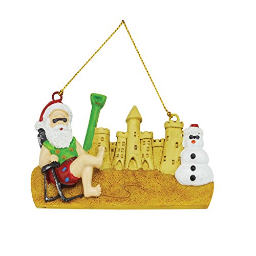 Rockin Gear Christmas Ornament Santa Claus Figurine - Ceramic Tropical Ornaments Funny Santa Clause Christmas Tree Decorations (Sand Castle)