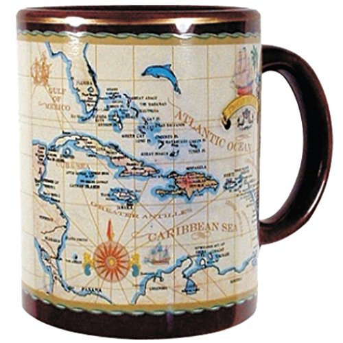 Rockin Gear Mug Caribbean Isalnds Souvenir Gifts Ceramic Coffee Cups 11 oz, Caribbean Antique Brown Map Ceramic Coffee Mug for Men & Women