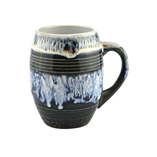 Mug - Glazed Ceramic Round Coffee Mug and Tea Cup Beautiful Unique Hand Glazing Artistic Design Kitchen Cups 16 Oz (Black) - Best Gift for Coffee Tea Lover/Addicts