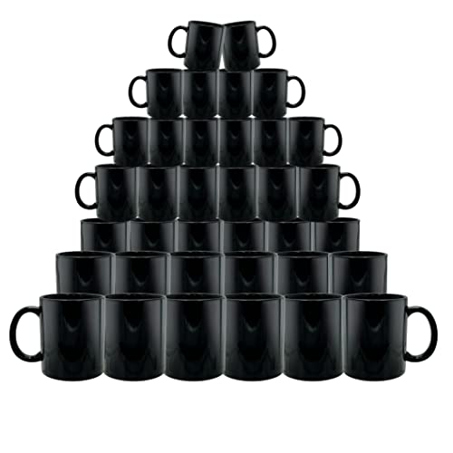Rockin 36 Black Coffee Mugs All-Purpose Ceramic 11 oz Cups Case of 36, Food Grade Restaurant, Cafeteria, Café, Inn, Hotels, DIY Coffee Cups, Great for Permanent Vinyl Prints