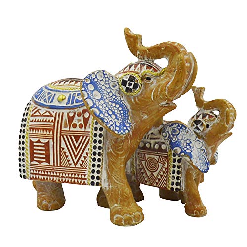Rockin Tribal Pattern Elephant Statue Figurine Decor - Mom & Baby Elephants Figurines Décor (4 inch)- Nice Collectible Animal Decorations for Home Décor, Bedroom Office/Living Room
