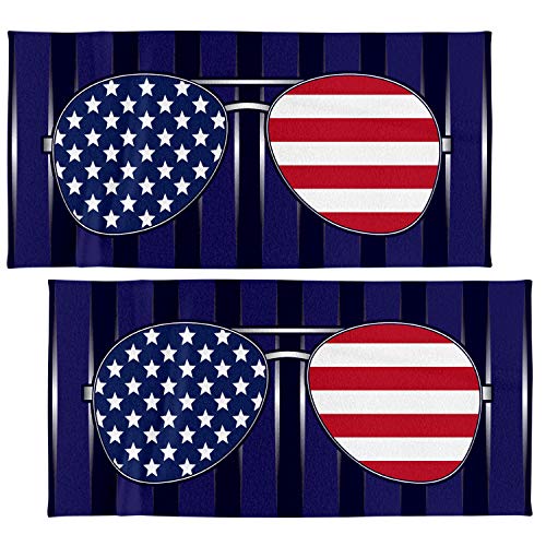 USA American Flag Beach Towel Set Sunglasses Patriotic Novelty Towels 30" x 60" Soft Cotton Velour Towel Ideal for The Beach Pool Sunbathing (2 PACK)