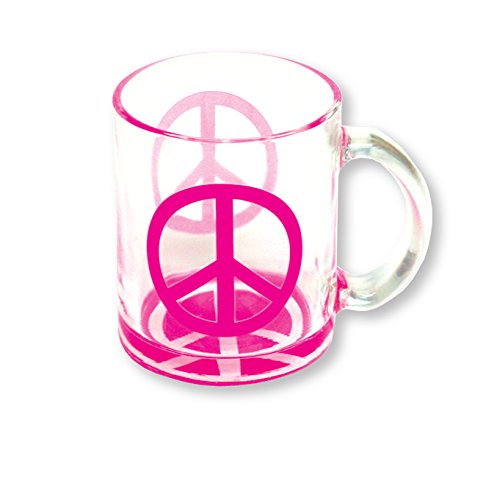 Rockin Gear Mugs Glass Coffee Cups 11 oz, Neon Peace Sign Mug with Handle - Clear Glass Mugs for Hot & Cold Beverages - Best Gift for Coffee Tea Lover/Addicts