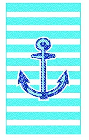 Rockin Anchor Striped Beach Towel Novelty 30" x 60" Soft Cotton Towels for Adults & Kids, Large Pool Beach Towels (Blue, Anchor)
