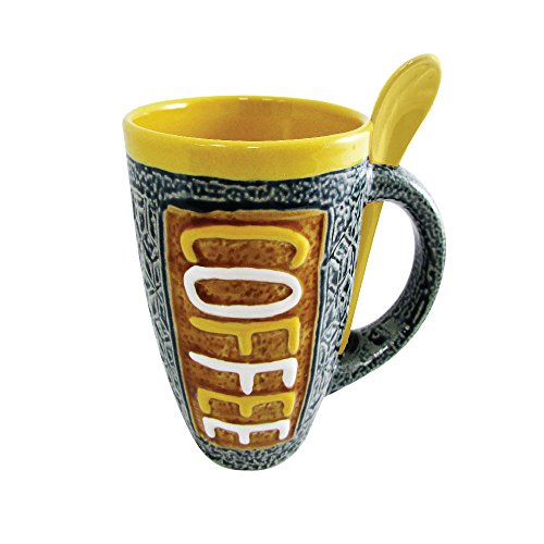 Mug Set - Large Coffee Mug 16 Ounce Glazed Ceramic with Spoon in Holder Novelty Coffee Mug and Tea Cup