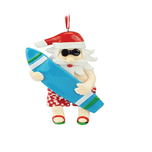 Christmas Ornaments Santa Claus Figurines Swimsuit Edition Funny Tropical Hanging Ornaments Christmas Tree Decorations (Surfboard-1)