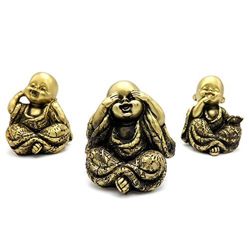 3 Small Buddha Statues Home Decor Gold Antiques (Set of 3) Quality Pattern 3 - Funny Mood (See No Evil, Hear No Evil, Speak No Evil) Home Decoration