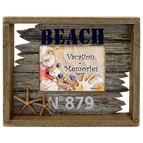 Rockin Wooden Driftwood Picture Frame Starfish Photo Frames, Nautical Coordinates, Starfish/Sea Stars, Best Vacation Getaway Gift/Souvenir Idea (BEACH1, 3.5" x 5")