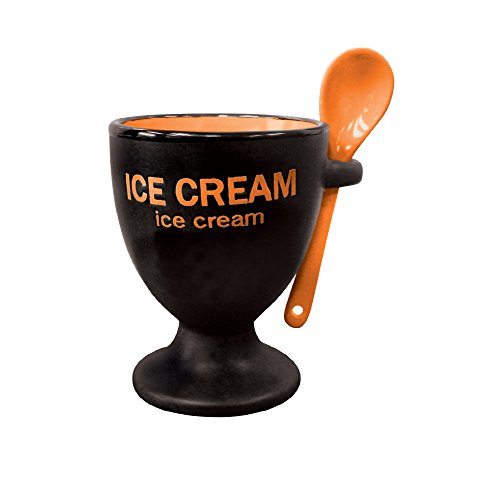 Rockin Gear Novelty Ice Cream Cups and Spoon Set Combo Ceramic Fun Dessert Dish and Kitchenware