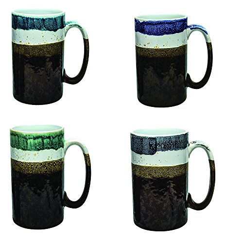Rockin Gear Stoneware Glazed Coffee Mugs Set of 4 with Gold Accent Gift for Mom, Dishwasher Microwave Safe Large 14 oz Mugs (Set of 4) Hot Beverages - Great Gift for Coffee Tea Lover/Addicts