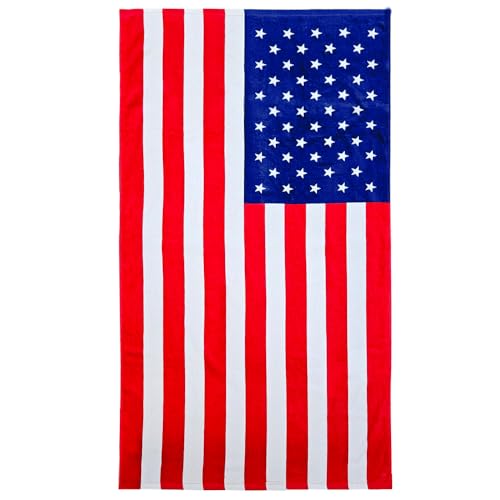 Rockin Towel USA Patriotic American Flag Beach Towels 30 x 60 Soft Cotton Bath Towel for Men & Women, Ideal for  Beach Pool