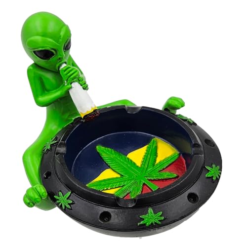 Generic Cool Alien Smoking Ashtray, Collectible Ashtrays 4″ Home Décor Ornament for Men, Funny Gag Gift Ash Trays (Black)