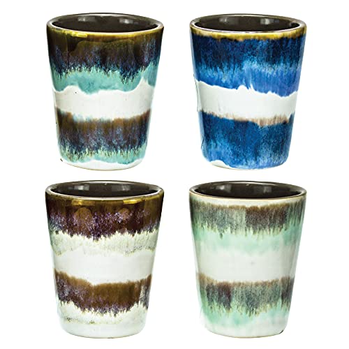 Shot Glasses Set of 4 Ceramic Glazed Shot glass Beautiful 1.5 oz Shots Glasses for Men & Women Drinking Whiskey, Tequila, Vodka, Best Gift Idea or Party Favor (Set of 4 Multicolor)