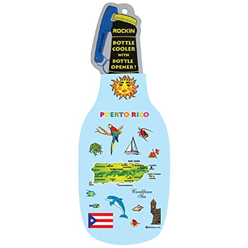 Puerto Rico Beer Bottle Cooler Sleeve Souvenir Gifts with Bottle Opener for Men & Women, Zip up Beer Jacket - Classic Thick Neoprene Beer Thermocoolers Gifts