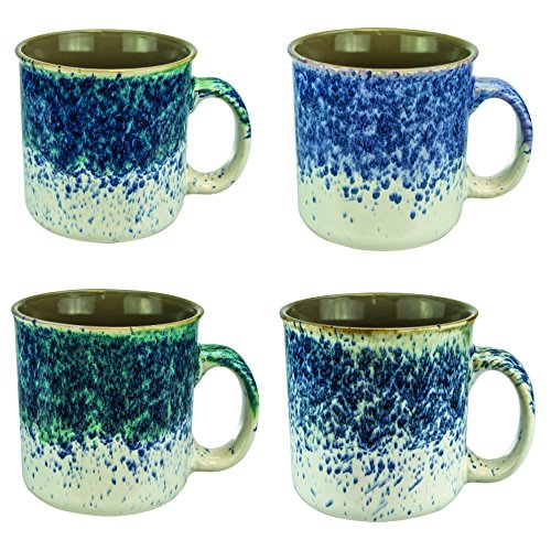 Mug Beautiful Speckled Hand Painted Large Coffee Mugs Set of 4 Ceramic Glazed Oversized 18 Ounces Cup Sets with Gold Tone Interior, Great Kitchen & Home Decor Gifts (Set of 4 Assorted Colors)