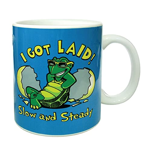 Mug Hilarious Rude Coffee Mug, Crazy Funny 12 Ounce Tea Cup Gag Gifts for Men and Women, Fun Birthday White Elephant Gifts (Slow and Steady)