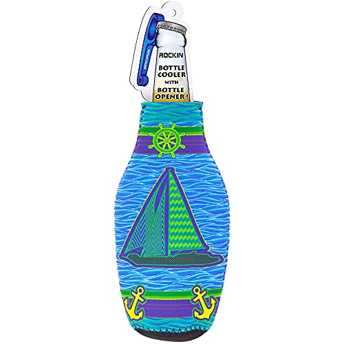 Sailboat Beer Bottle Sleeve Set, Zip-Up Neoprene Cooler with Bottle Opener, Fun Boat Insulated Bottle Jacket Sleeves for Men, Classic Thick Thermocoolers, Secret Santa