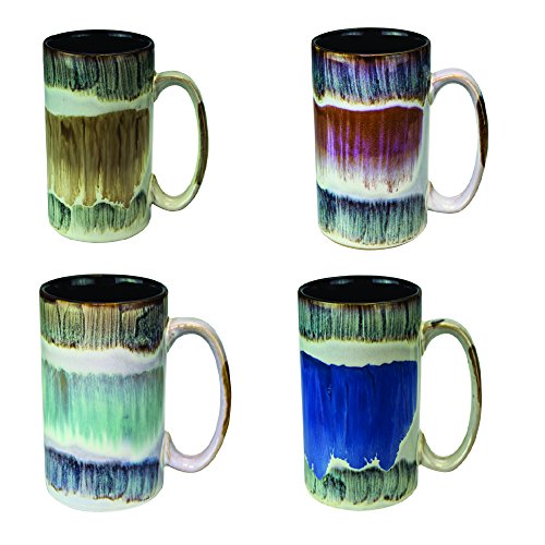 Rockin Gear Mugs Ceramic Glazed Coffee Mugs Set of 4 Brush Stroke Design Tall 14 Ounce Cups Dishwasher Microwave Safe, Great Gift and Kitchen Accessory and Home Décor (Set of 4 Assorted Colors)