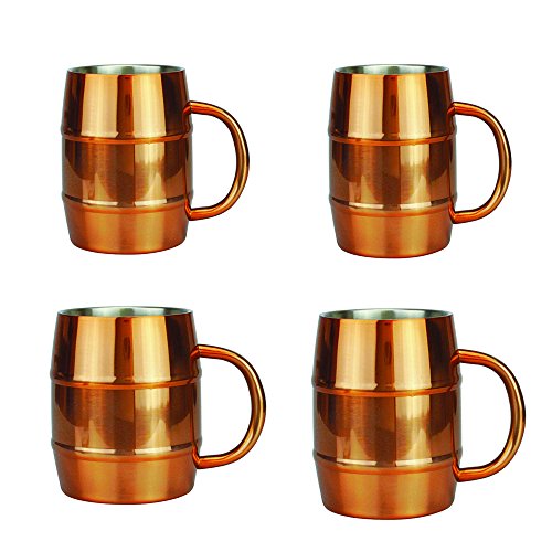 Rockin Gear Mugs Tankard Moscow Mule Copper Cups Set of 4 Beer Mugs 12 Ounce, Crafted Barrel Mugs