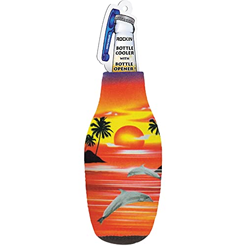 Sunset Beer Bottle Sleeve Set, Zip-Up Neoprene Cooler with Bottle Opener, Palm Tree Insulated Bottle Jacket Sleeves for Men, Classic Thick Thermocoolers