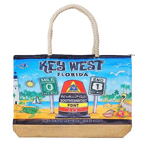Rockin Key West Souvenirs Gifts Beach Bags for Women, Mesh Oversized Beach Totes Shoulder Handbags with Zipper, Collectible Souvenir Beach Bag Gifts