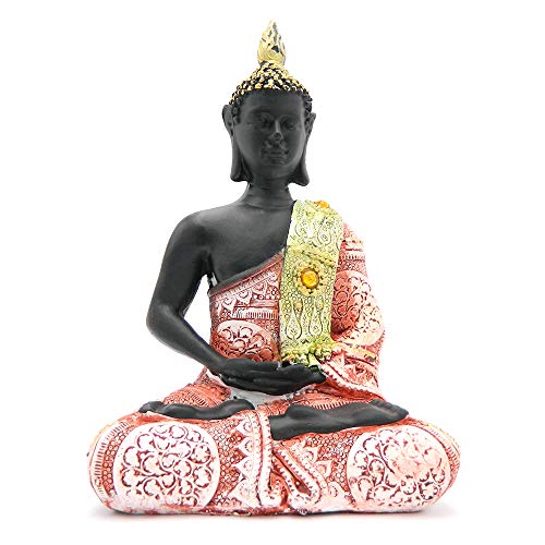 Rockin Buddha Statue Black Body Dress Blue Antiques 8 inches Tall Pattern Decoration Mantra Buddha Home Decoration Office Meditation Room Temple Statues for Home Decor
