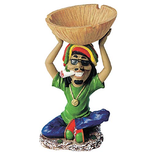Rasta Figurine Ashtray Jamaican Man Smoking Marijuana Joint Ashtray with Deep Cigar Bowl, Weed Hemp Pot Cannabis - Best Cigar Ash tray Gift & Gag Gift for Men, Secret Santa