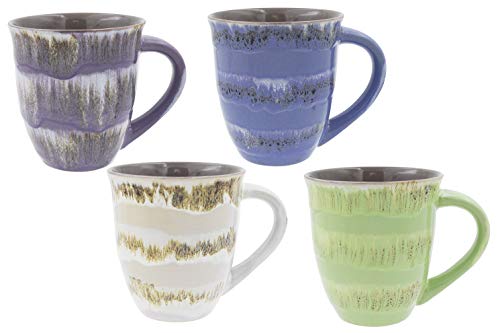 Mug Glazed Ceramic Coffee and Tea Cup with Handle Gift for Mom - Gorgeous Artistic Unique Design Coffee Mugs 16 oz (Set of 4 Assorted Colors)