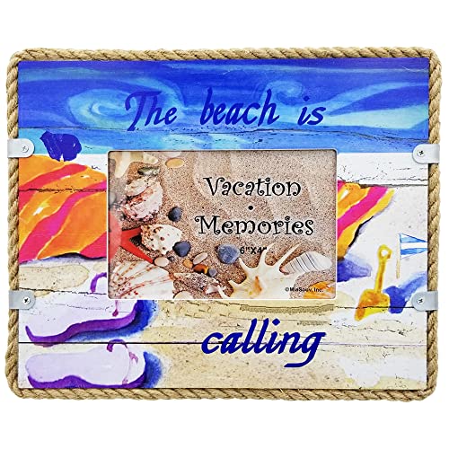 Rockin Wooden Picture Frame Beach Fun Nautical Themed Photo Frames, The Beach is Calling/Beach Addict, Best Vacation Getaway Gift/Souvenir Idea (BEACH BUM, 6" x 4")