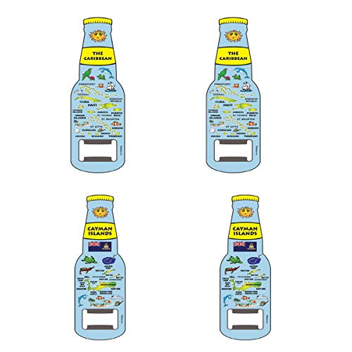 Bottle Opener Caribbean Souvenir Gift Set of 4 Beer Bottle Opener Islands Blue Map Design - Caribbean Souvenir & Gift Idea 4 Pack (The Caribbean)