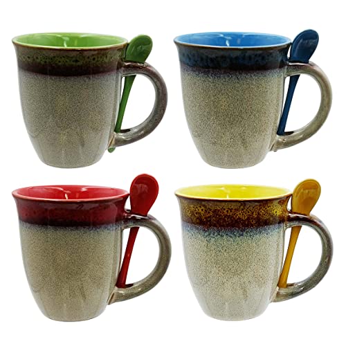 Mug Glazed Ceramic Coffee Mugs Set of 4, Gorgeous Unique 16 Ounces Tea Cups Gift for Mom, Large Microwave Safe Cup - Best Gift for Coffee Tea Lovers (Assorted Colors, 4)