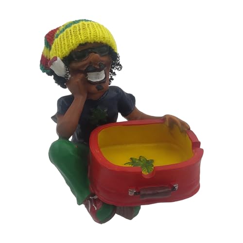 Rasta Figurine Ashtray Jamaican Man Smoking Marijuana Joint Cool Ash Tray, Weed Hemp Pot Cannabis Cigarette Ashtrays for Men & Women, Best Cigar Ashtray Gag Gift for Men, Birthday Secret Santa