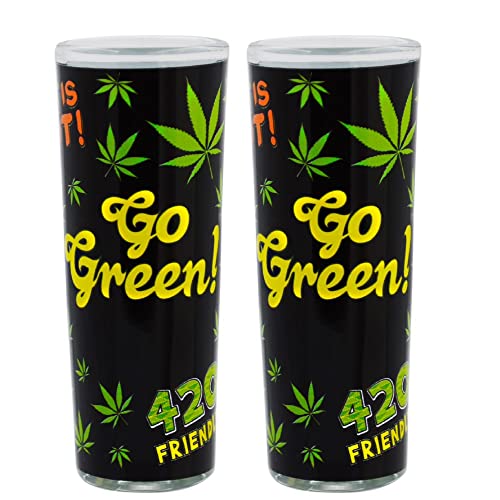 Shot Glasses - Funny Novelty Stoner Shot Glass for Men & Women, Unique 3.5 oz Shot Glass set, Shot Glasses for Vodka, Whiskey, Tequila, Espresso, Gag Gift for Men (Go Green)
