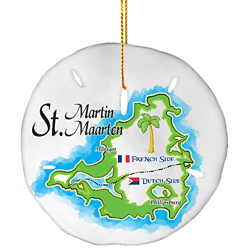 Christmas Ornaments - Handmade St. Maarten Gift Souvenir Stocking Stuffer, Sand Dollar Ornament for Christmas Tree Decoration (St. Maarten)
