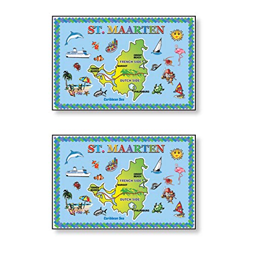 Magnets St. Maarten Blue Island Map Souvenir Metal Refrigerator Magnets 2" x 3" Inch (St. Maarten)