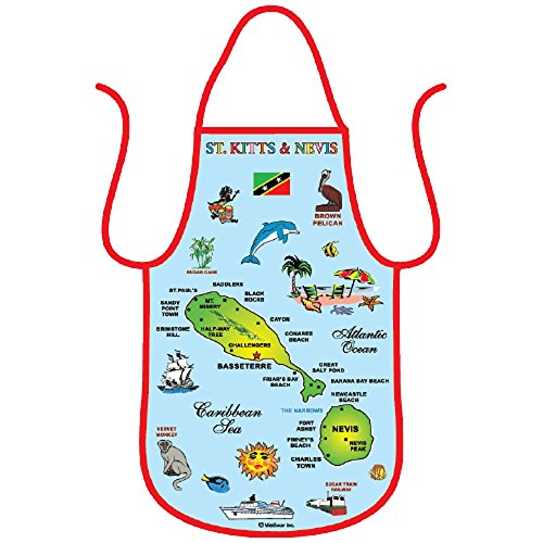 Chef Apron U.S Virgin Islands, St. Kitts, Barbados Map Gift Souvenir Fun Gifts, 100% Genuine Cotton Kitchen Accessory Baking, Cooking, Grilling Barbecuing Apron