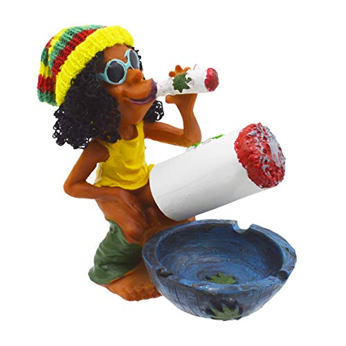 Ashtray Rasta Figurine Jamaican Man Smoking Joint cigarette with Banana Penis Novelty Funny Weed Hemp Pot Marijuana Cannabis Party Accessory Ashtray - Gag Gift for Men, Secret Santa