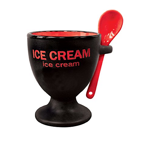 Rockin Gear Novelty Ice Cream Cups and Spoon Set Combo Ceramic Fun Dessert Dish and Kitchenware
