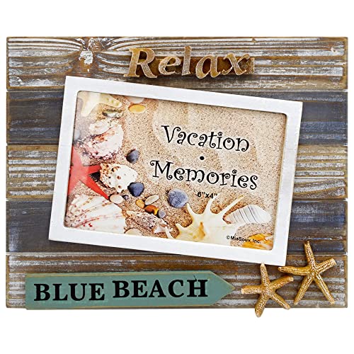 Wooden Relax Picture Frame Nautical Photo Frames, Starfish Design Home Décor, Best Vacation Getaway Gift/Souvenir Idea (RELAX, 4" x 6")
