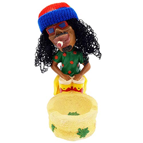 Ashtray Rasta Figurine Ashtray Jamaican Man Bobble Head Dreadlock with Drums, Cigarette Marijuana Weed Hemp Pot Cannabis Smoking Accessory (Drum)