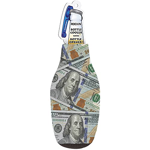 Best $100 Money Beer Bottle Cooler Sleeve Set with Bottle Opener, Zip up Bottle Jacket Beer Coolers - Classic Thick Neoprene Fit. Beer Bottle Thermocoolers Gifts (BIG MONEY BALLER)