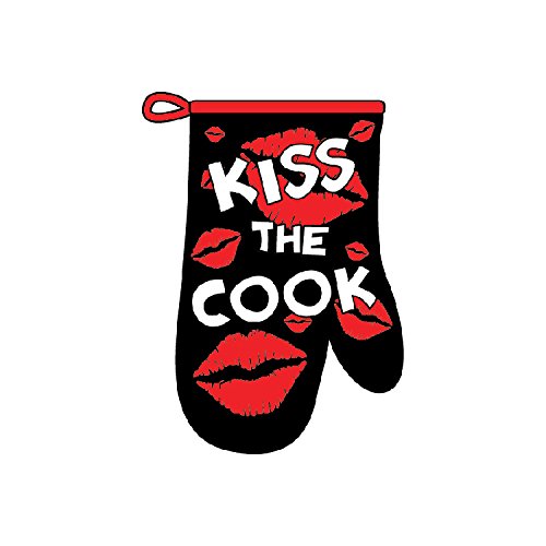 Oven Mitt Kiss The Cook Cotton Kitchen Mitts Set of 2, Gift for Valentine's Day, Anniversary, Wedding or Mother's Day - Love Gifts for Cooking, Baking, Grilling
