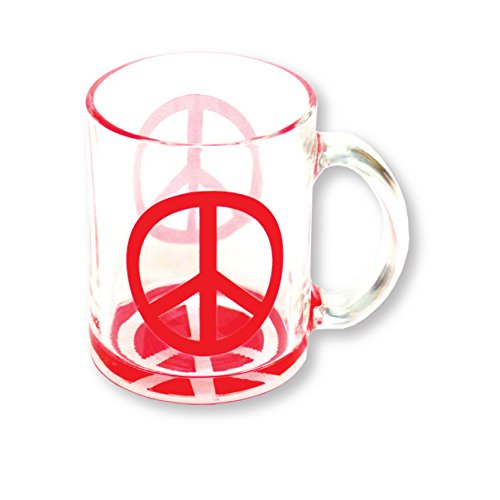 Rockin Gear Mugs Glass Coffee Cups 11 oz, Neon Peace Sign Mug with Handle - Clear Glass Mugs for Hot & Cold Beverages - Best Gift for Coffee Tea Lover/Addicts