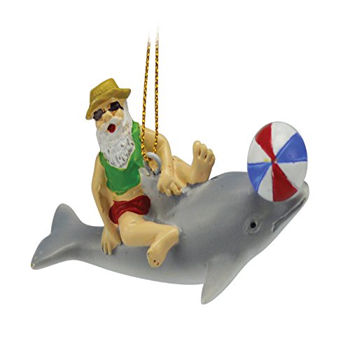 Christmas Ornament Santa Claus Figurine on Dolphin Tropical Ornament Christmas Tree Decoration