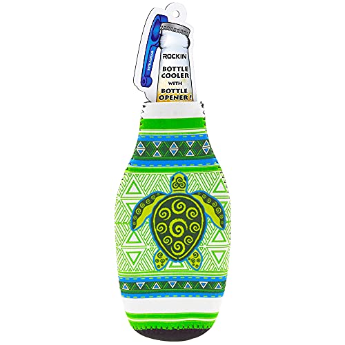 Green Turtle Beer Bottle Sleeve Set, Zip-Up Neoprene Cooler with Bottle Opener, Fun Turtle Insulated Bottle Jacket Sleeves for Men, Beach, BBQ, Gifting & Secret Santa