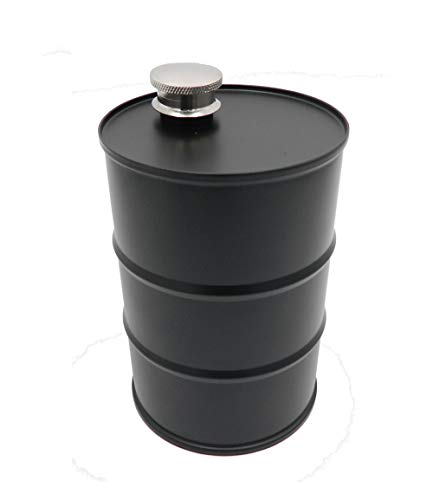Stainless Steel Liquor Flasks Gifts for Men 24 oz Barrel Never-Lose Cap, Fun Wide Mouth Hip Flask for Easy Filling & Pouring, Matte Black, Secret Santa Birthday Anniversary