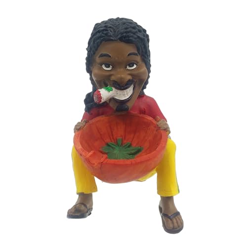 Rasta Figurine Ashtray - Jamaican Sitting Man Smoking Marijuana Joint Ashtray Bowl Weed Hemp Pot Cannabis Party Great Gag Gifts for Men, White Elephant Gifts for Humor, Secret Santa (Multicolored)