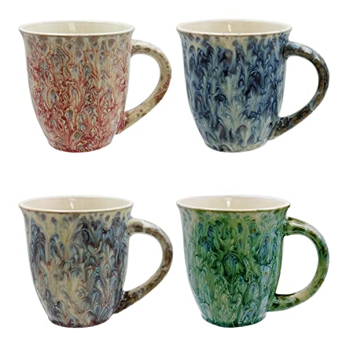 Mug Marble Mugs Set of 4 Large Glazed Coffee Cup Sets Gorgeous 18 oz Unique Ceramic Gift for Mom, Home Kitchen Décor Cups (Set of 4 Assorted Colors)